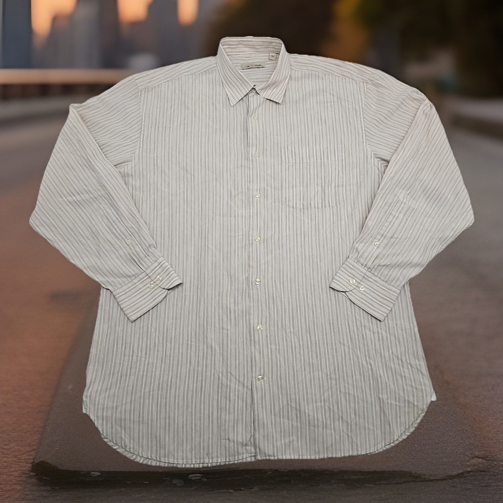 Peter Millar Shirt  100% Cotton Long Sleeve Button Up Beige Stripe Mens L Casual